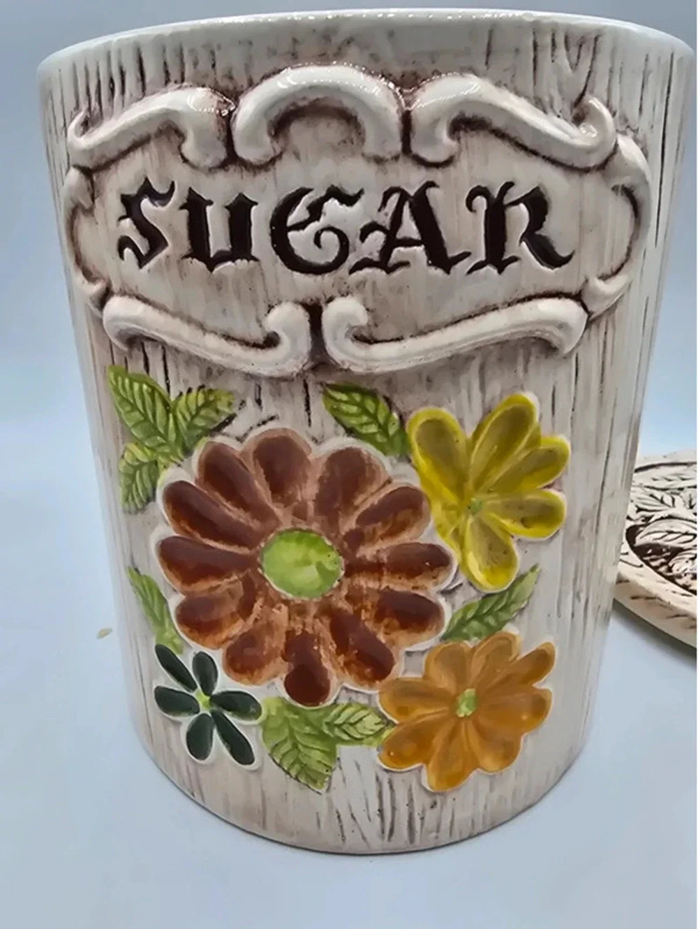 Vintage Treasure Craft ceramic faux-wood grain Sugar canister
